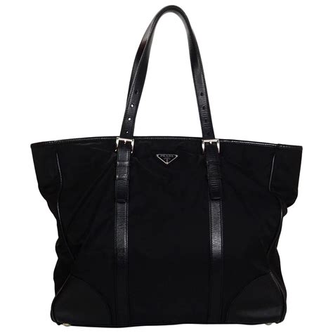 prada small double handle leather tote bag in black|prada tote bag nylon.